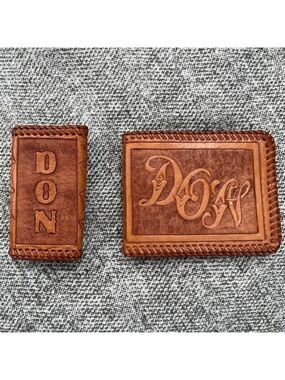 VINTAGE Set Wallet & Key Holder Tooled Leather Spell Out Name Don Western Unisex